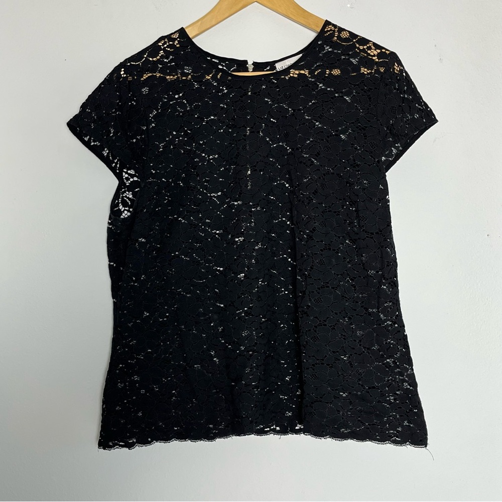 Liz Claiborne Black Floral Lace Zipper Back Top Sz XL Whimsigoth Dark Romantic